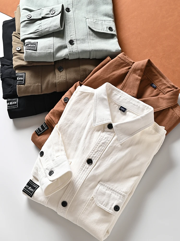 

Men's Workwear irt Jaet Casual Loose Fit Cotton Long Sve Retro Trendy Top Autumn Faion Square Collar Regular Thin