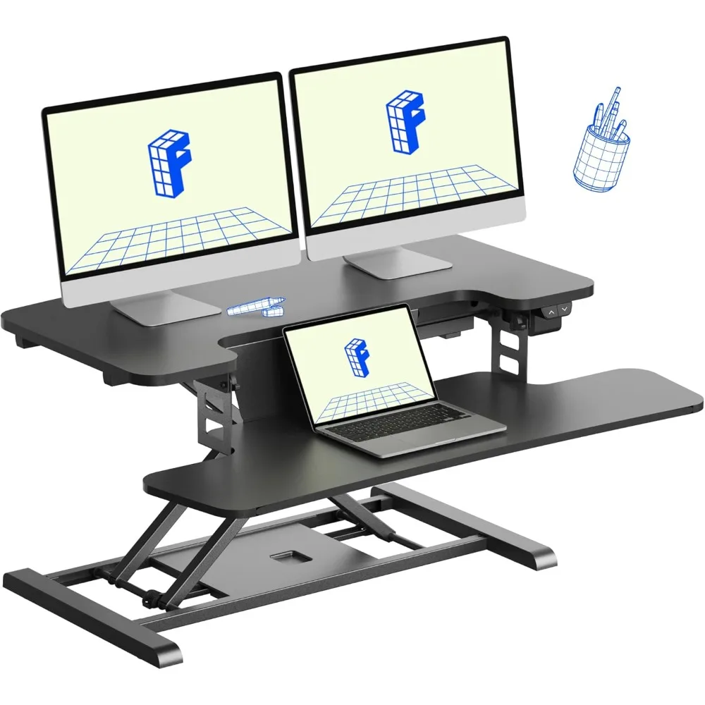 

32" Motorized Standing Desk Converter, Electric Stand up Desk Riser, Sit to Stand Dual Monitor and Laptop Workstation with Wide