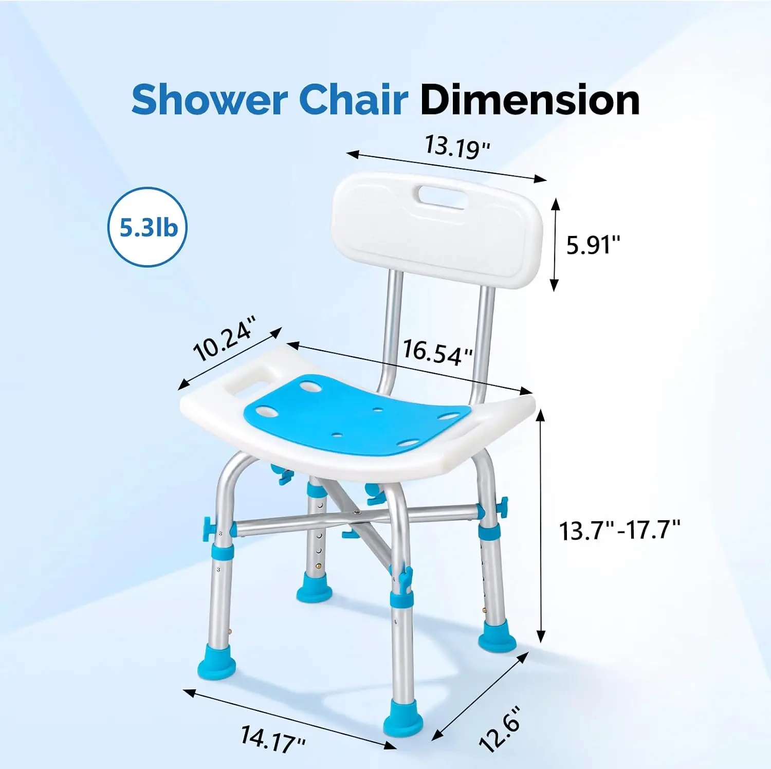 Heavy Duty Aluminum Frame Non-Slip Shower Chair, Bathroom Safety Seat for Elderly, 300 lbs Weight Capacity
