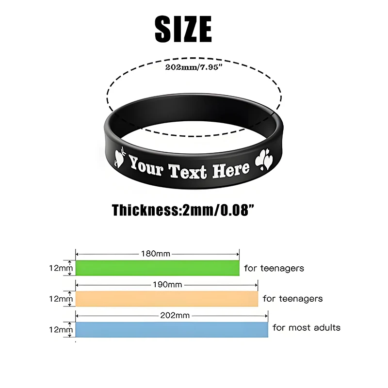 Custom Silicone Wristbands | with Picture Text, Clipart, Logo, Message, Personalized Rubber Bracelets for Motivation, Events