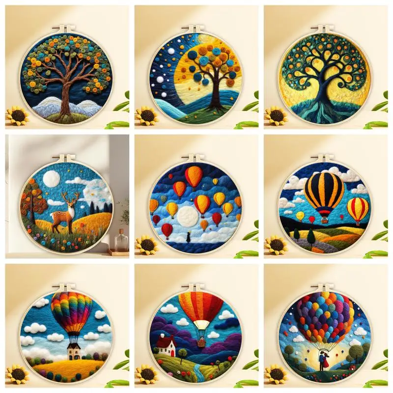 

GATYZTORY Needle Felting Kit Original Gifts Diy Kits white cloud scenery Felting Kits For Beginners Adult Home Wall Art Decor