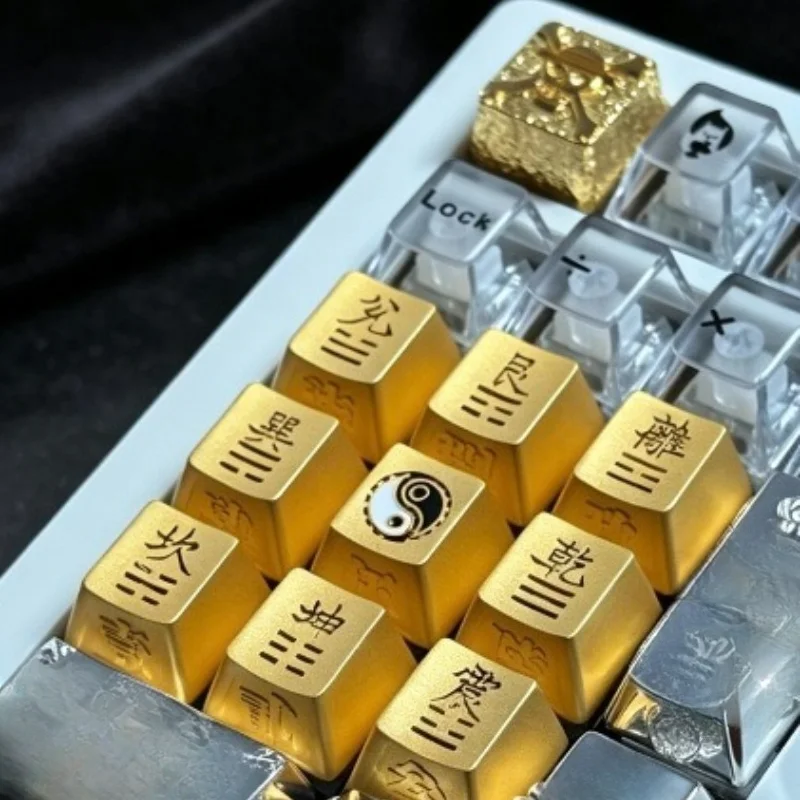 Pure Copper Bagua Metal Keycap Custom Cherry Profile 9pcs MX Switch Point Key Cap Cute Original Design Artisan Handmade Keycaps