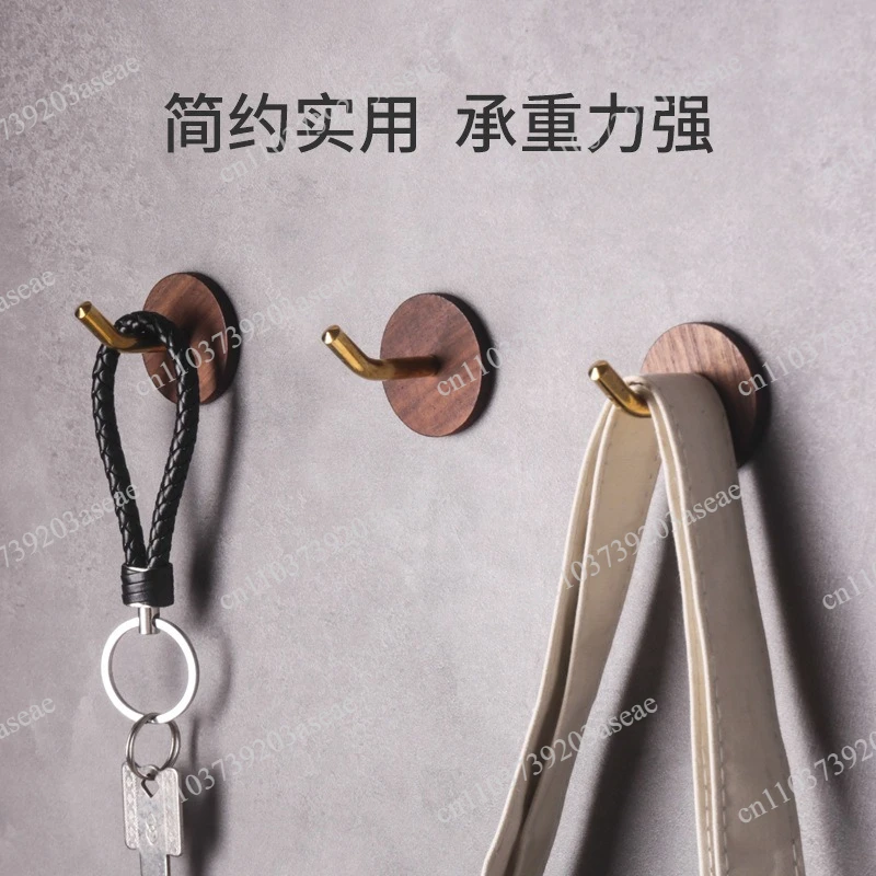 Black walnut solid wood hook, strong viscose, no punching, entrance entrance coat hook, coat hook, light luxury brass coat hook