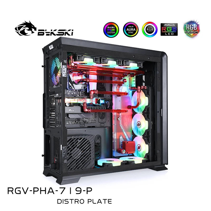 BYKSKI Acrylic Board Water Channel Solution use for PHANTEKS 719LTG Case / Kit for CPU and GPU Block / Instead reservoir