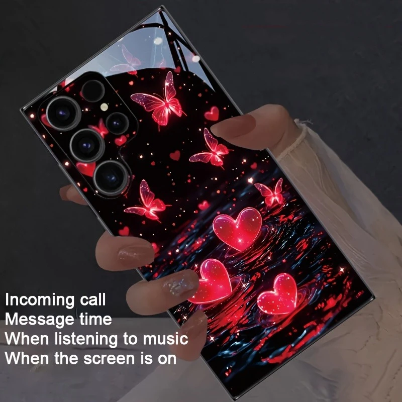 

Cute Red Love Heart LED Light Up Phone Case For Samsung S26 S24 S23 S22 S21 Plus S25 FE A16 Voice Control Luminous Back Cover