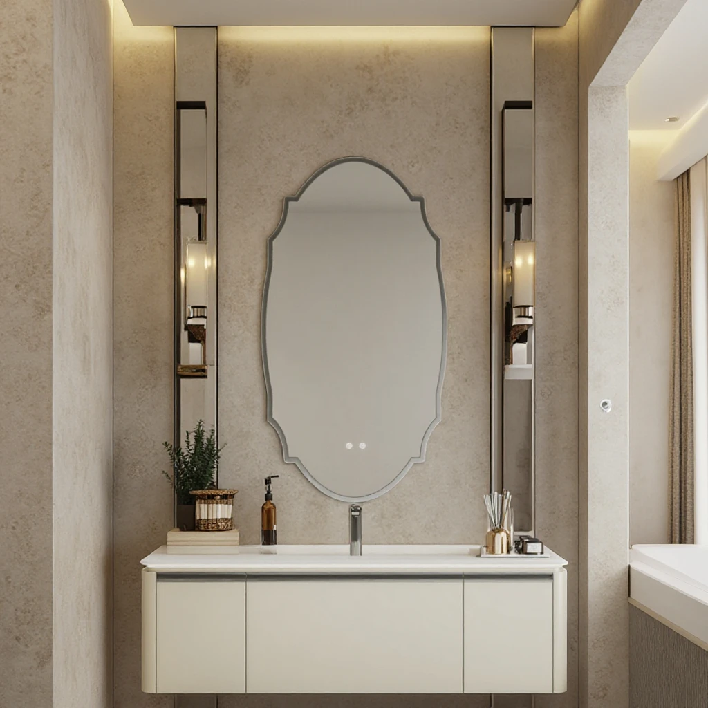 

Modern Cream Style Intelligent Mirror Bathroom Vanity Cabinet Storage Wooden Cabinet 1004 80/90/100/120cm Ceramic Basin