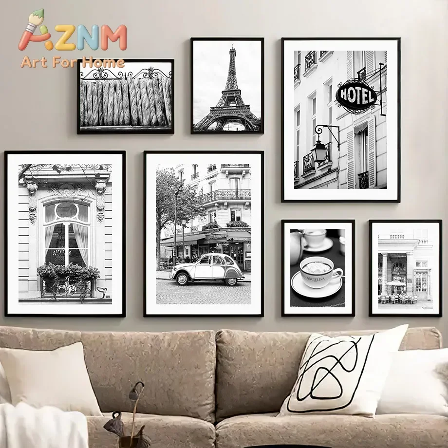 1pc frameless Canvas painting Canvas Painting Black White Paris Towel Cafe Store Vintage Car Posters Prints Nordic Wall Art P