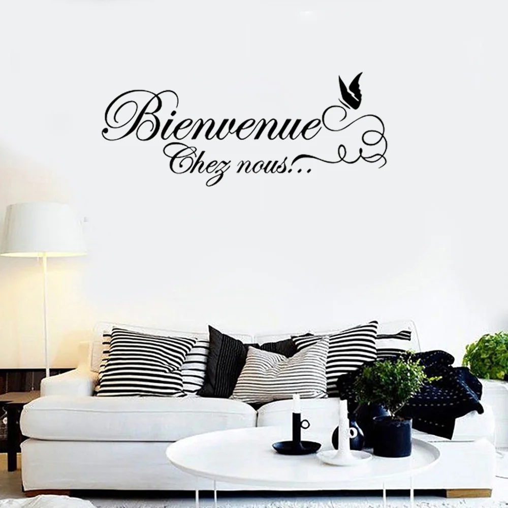 

French Quote "welcome" with Butterfly Vinyl Wall Sticker Decal Mural Wall Art Wallpaper Living Room Home Decoration Poster