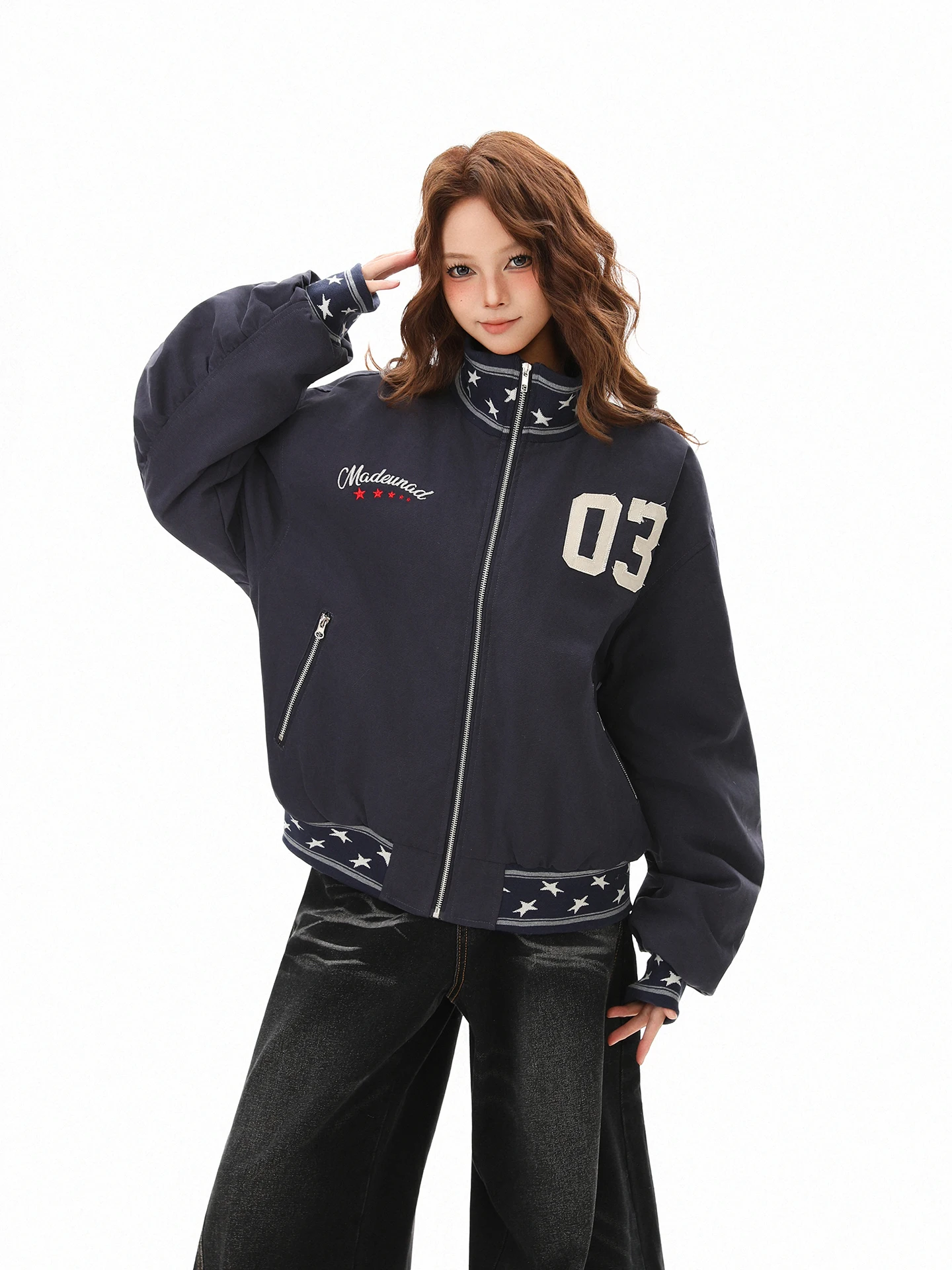 

Женская повседневная зимняя куртка Boeax в американском уличном стиле, с вышивкой, воротником-звездой и элементами пэчворка, из хлопка, новая модная верхняя одежда