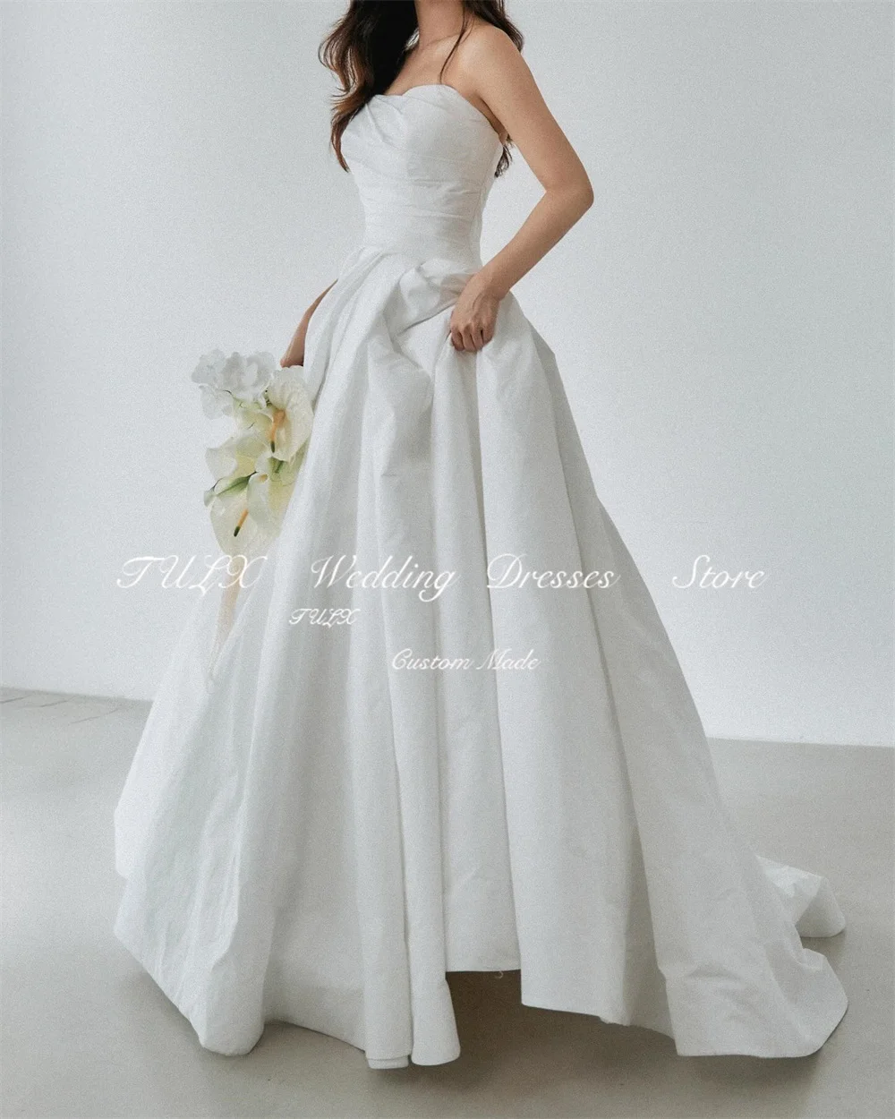 TULX princesse une ligne taffetas corée robe de séance Photo de mariage sans bretelles longues robes de mariée élégantes Corset nne privilège personnalisé