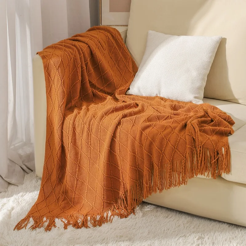 Nordic Solid Casual Blankets Throws Soft Comfortable Knitted Shawl Sofa Blanket Bed End Cover Travel Hotel Decorative Bedspread