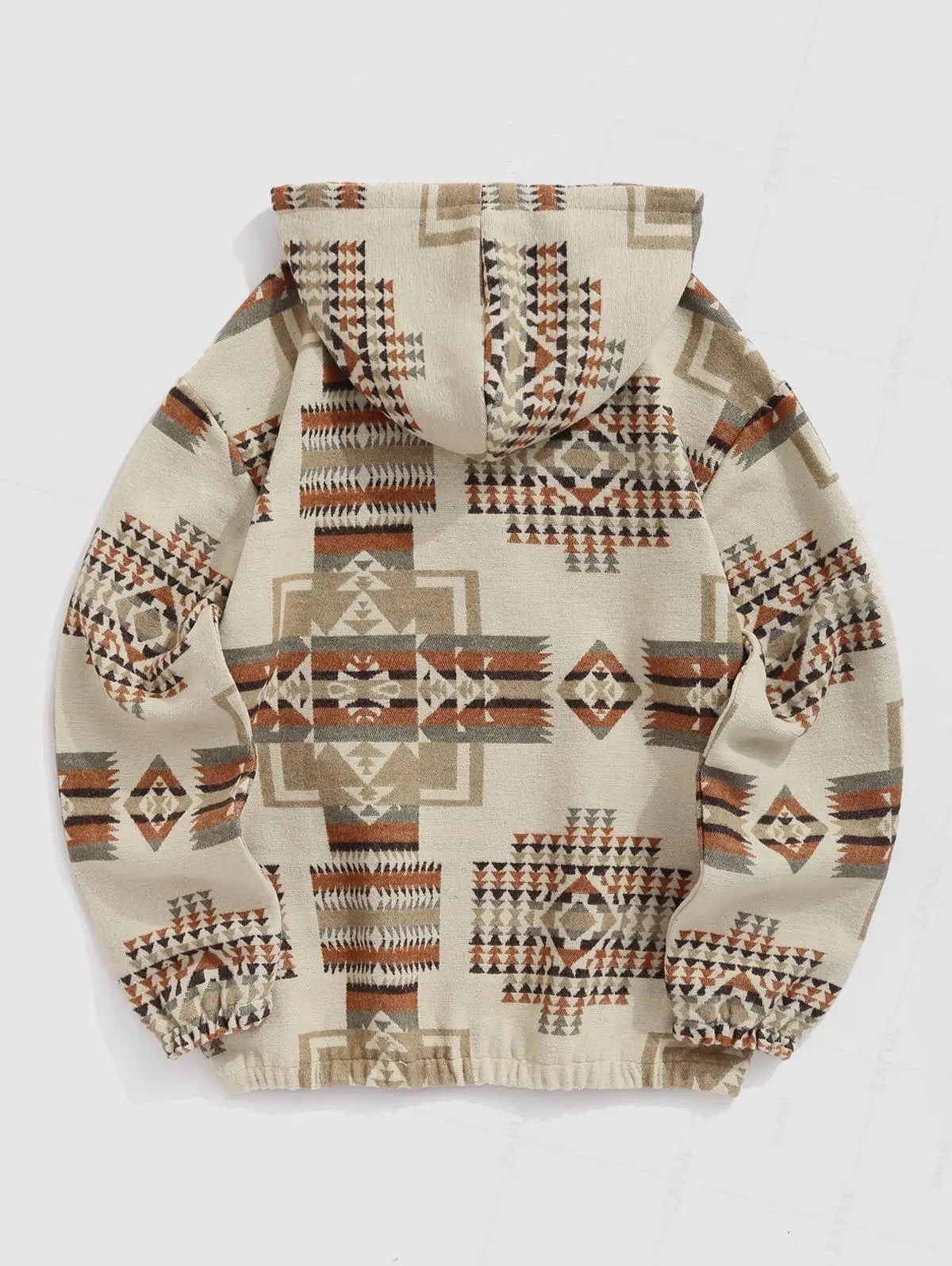 ZAFUL Men's Colorblock Ethnic Geometric Printed Kangaroo Pocket Quarter Zip Pullover Hoodie