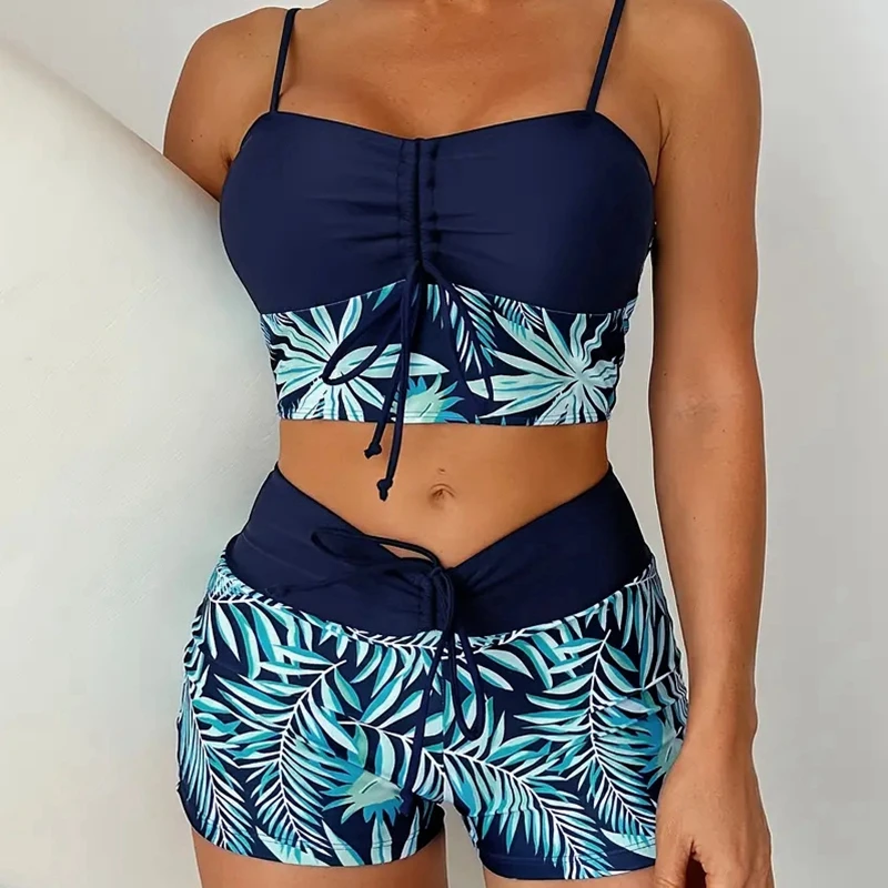 

Best Selling Front Tie Crop Top Swimwear Two Pieces High Waist Tropical Leaves Bathing Suits Women Swimsuit Women's swimwear