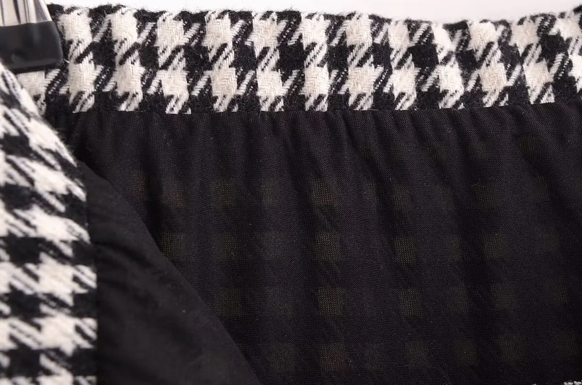 الربيع الملابس النسائية houndstooth بسيط مزاجه طويلة الأكمام جولة الرقبة ركاب سترة مزاجه عارضة تنورة قصيرة