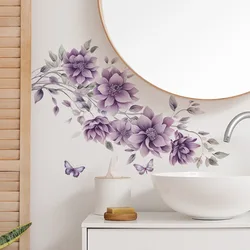 Beautiful Purple Flowers Wall Sticker Living Room Background Decor Mural Bedroom Bathroom Decoration Self-adhesive Home Decals