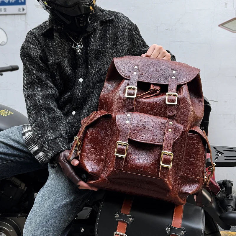 Genuine Leather Backpack Men'S Large Capacity Travel Bag Fashion Trend Genuine Leather Backpacks