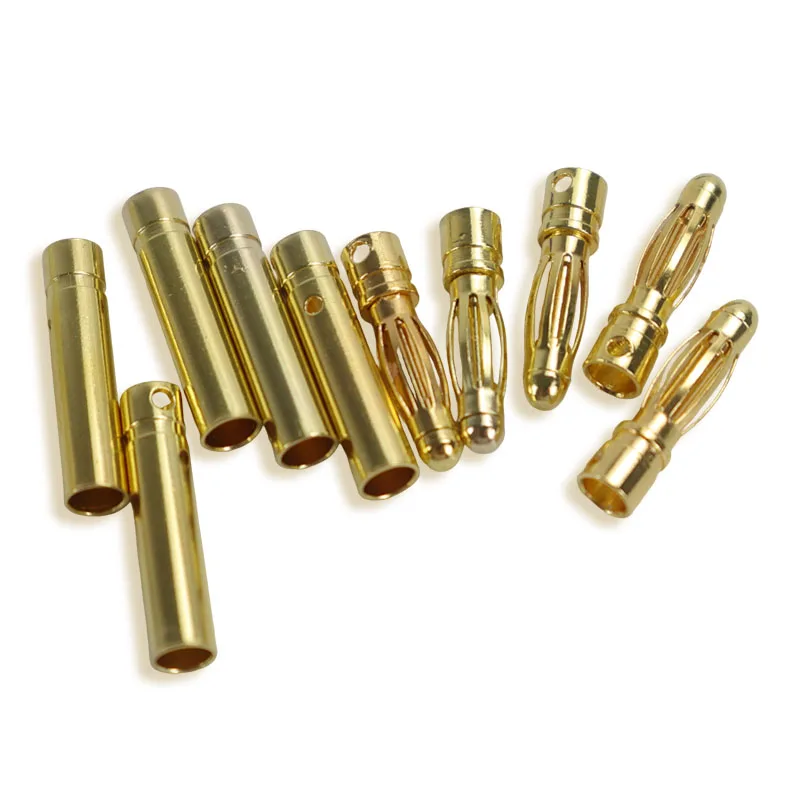 10 Pairs 2.0mm 3.0mm 3.5mm 4.0mm 5.5mm 6.0mm 8.0mm Gold Bullet Banana Connector Plug for ESC Lipo RC Battery Plugs (20 pcs)