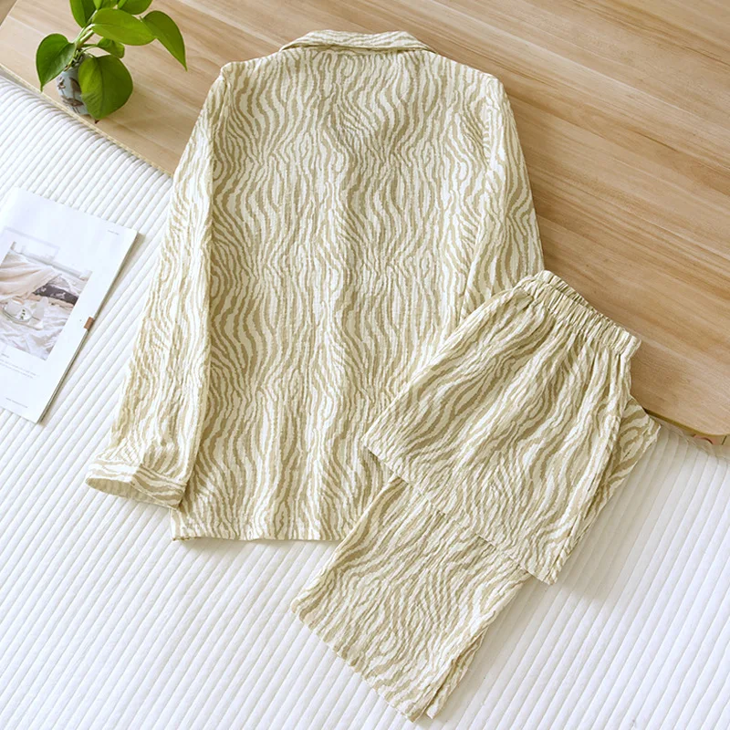 2024 Spring and Autumn New Women\'s Pajamas Two Piece Set 100% Cotton Long Sleeve Pants Simple Casual Home Furnishing Set