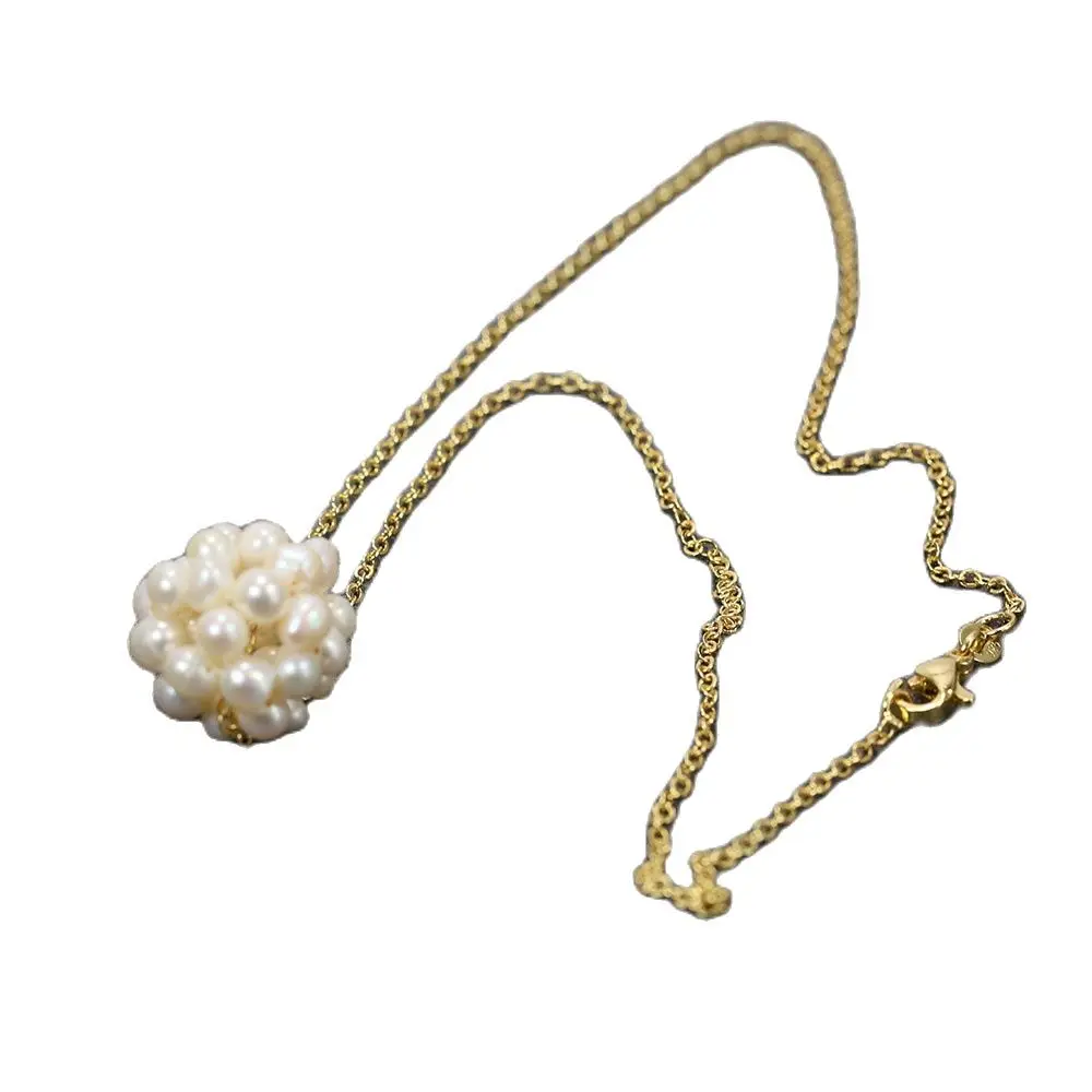 GuaiGuai Jewelry Real White Pearl Ball Pendant Women Wedding Party Chain Necklace Body Jewelry For Brides Accessories