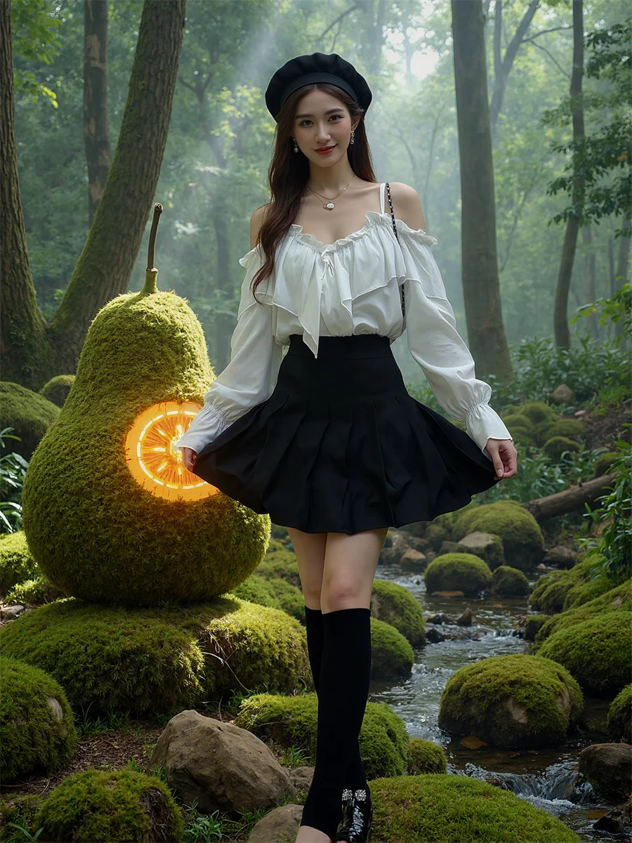 بلوزات كبيرة الحجم للسيدات بلون أسود أنيق من القطن الأبيض بأكمام قصيرة من الكتان الكوري موضة خريف أنثوية طويلة