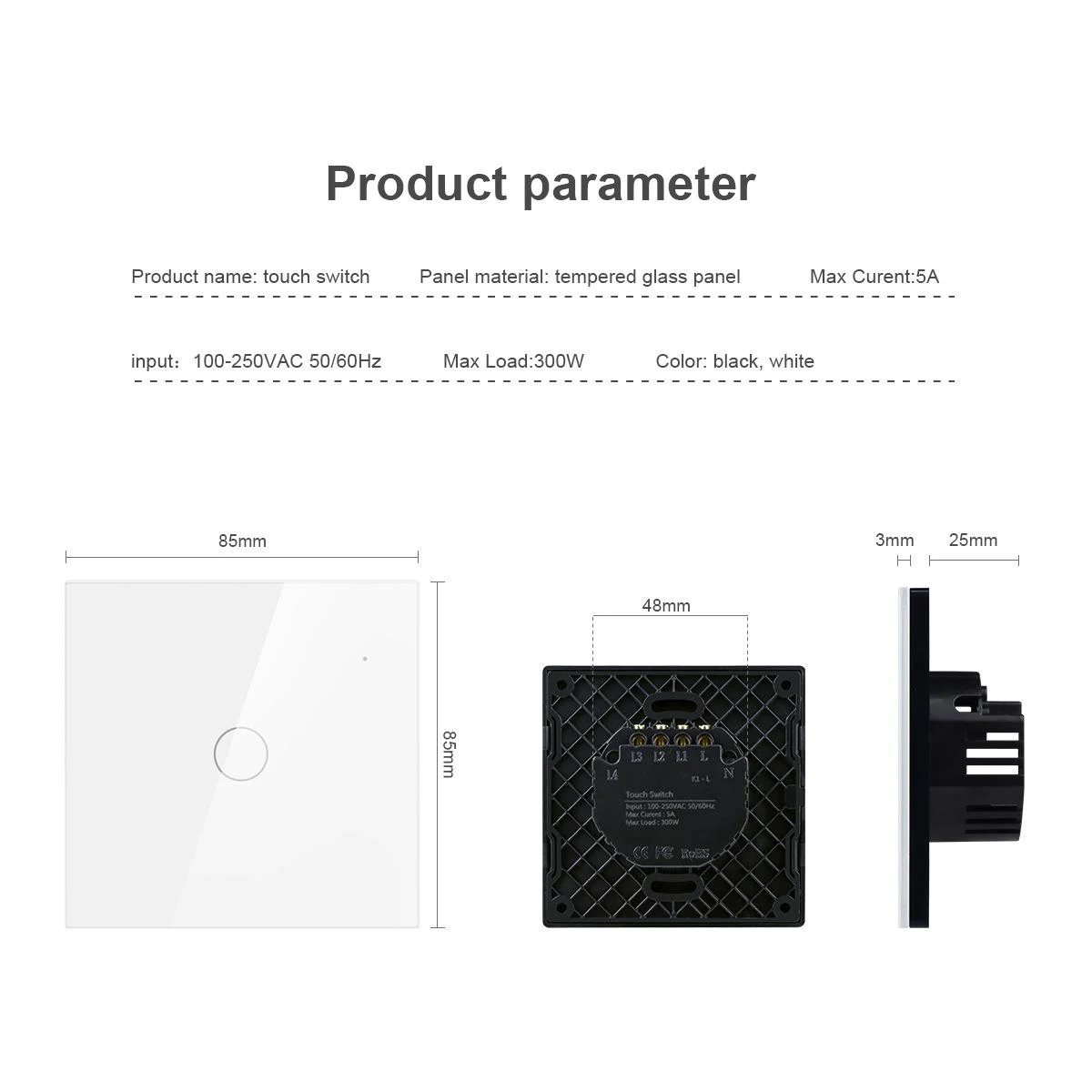 Touch Light Switch EU/UK Standard Crystal Glass Panel LED Sensor  EU Light Wall Touch Screen Switch 1/2/3 Gang Blue Backlight