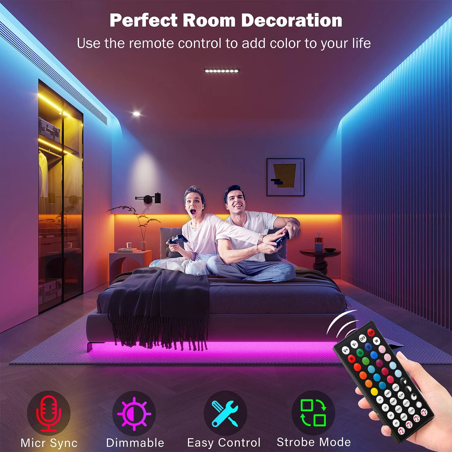 Led Strip Lights with Remote APP Control Music Sync RGB 5050 Led Tape Ribbon for Room Bedroom Decoration TV Backlight