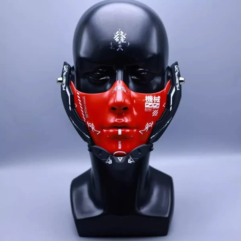 Mezza faccia Maschera punk Tecnologia Puntelli creativi funzionali Copricapo con sensazione meccanica rossa Maschere da discoteca per feste cosplay