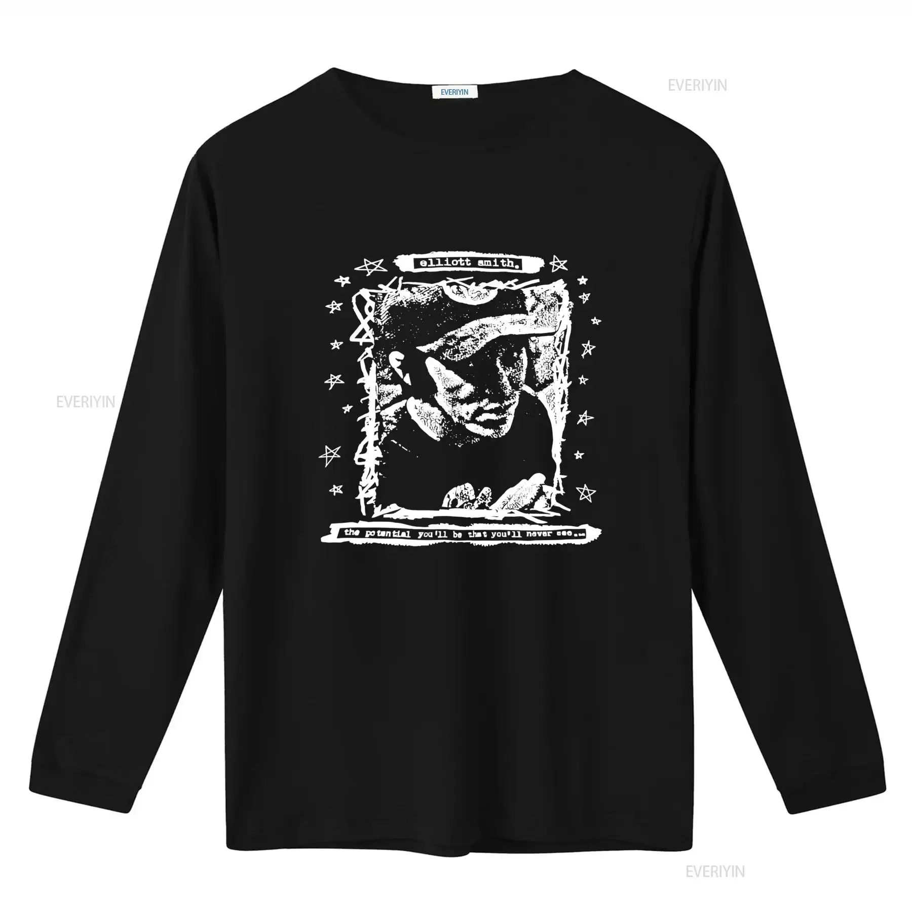 Elliott Smith The Potential You'll Be Black  T Shirt Retro Star Design Comfortable Fabric Perfect for Fans vintage Washed