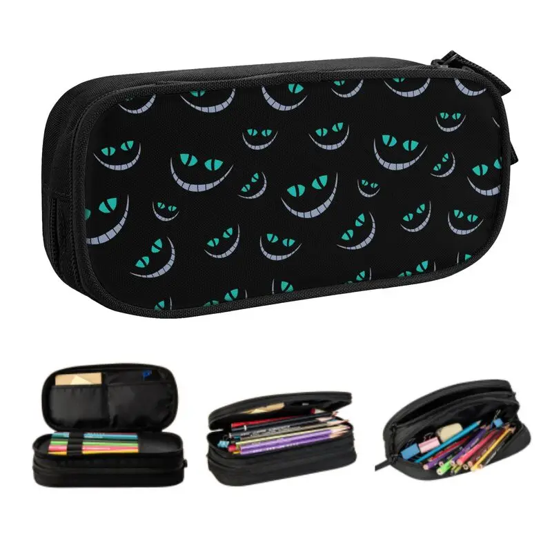 Custom Kawaii Cheshire Cat Face Cartoon Pencil Cases for Girls Boys Large Capacity Pencil Bag School Accessories