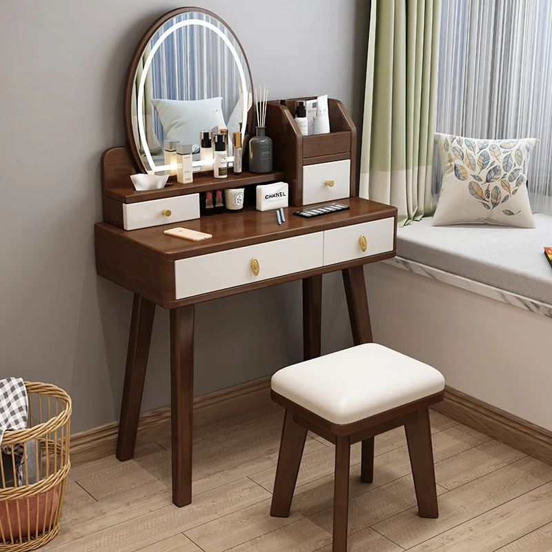 Luxury Organizer Dressing Table Modern Minimal Nordic Hotel Dressers Makeup Table Led Mirror Women Mesa Maquillaje Furniture image 2