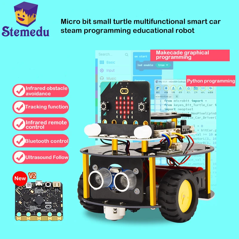 

Microbit smart turtle car kit Python graphical programming STEAM educational programming maker robot Creative Toys for kids