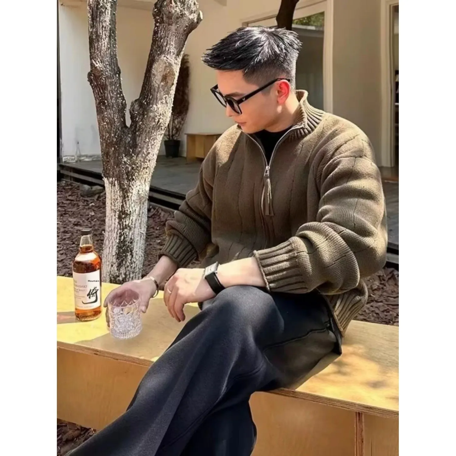 

Мужской вязаный кардиган свободного кроя на осень-зиму, большие размеры, 250 пу, с воротником-стойкой, без застежки, модная верхняя одежда