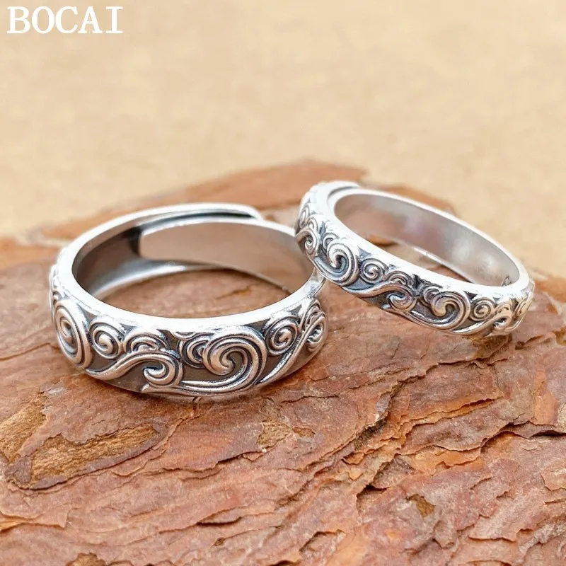 BOCAI New S999 Silver Jewelry Accessories Lucky Cloud Couple Men and Women Ring Good Luck Trend Valentine's Day Gifts