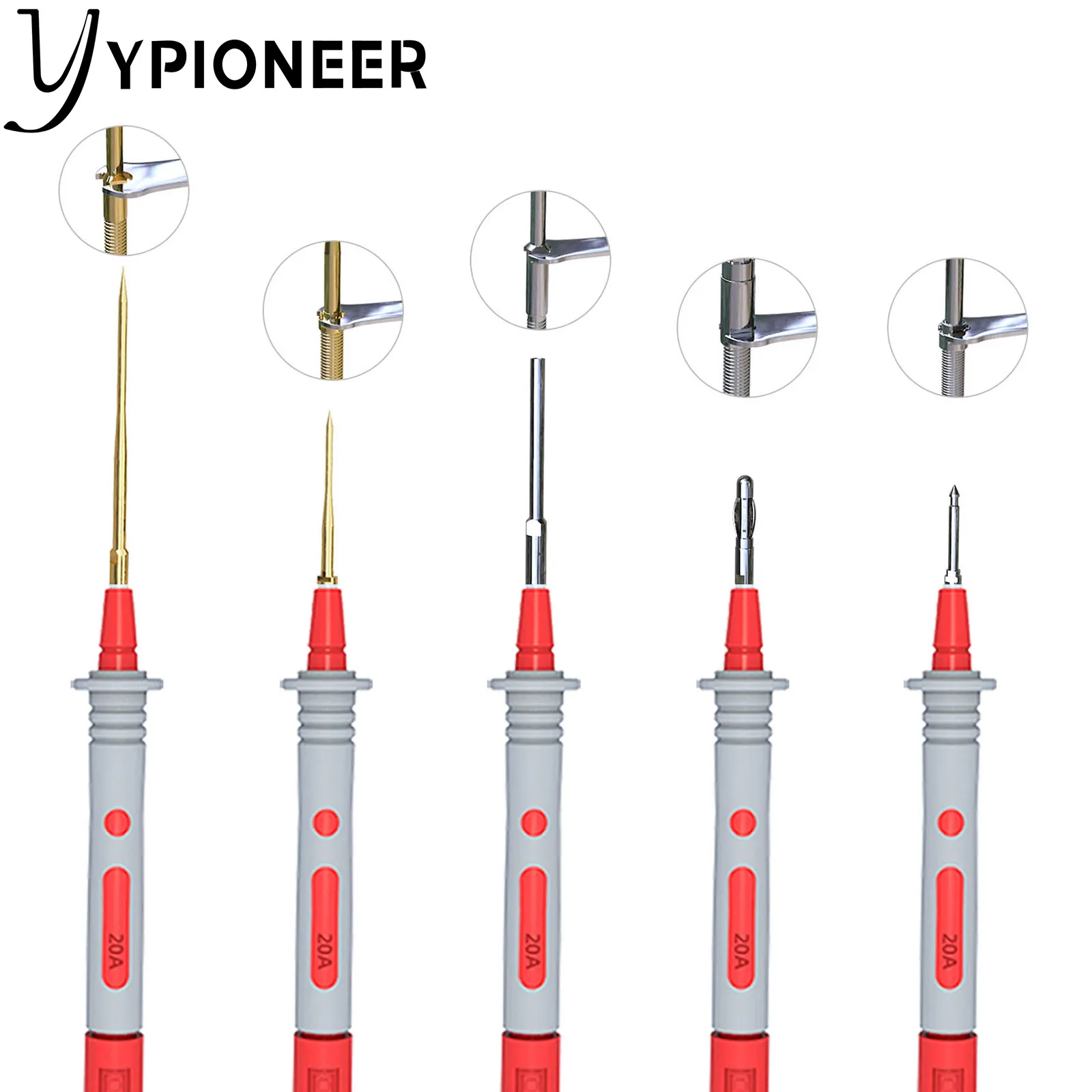 YPioneer P1308D Silicone Multimeter Test Leads Kit Replaceable Gold-Plated Precision Sharp Probe Set Alligator Clip Minigrabber