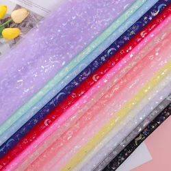 1yard/pc Iridescent Tulle Fabric Rainbow Color Star and Moon Mesh for DIY Baby Girl Skirt Headband Garment Trimming Acceosrries