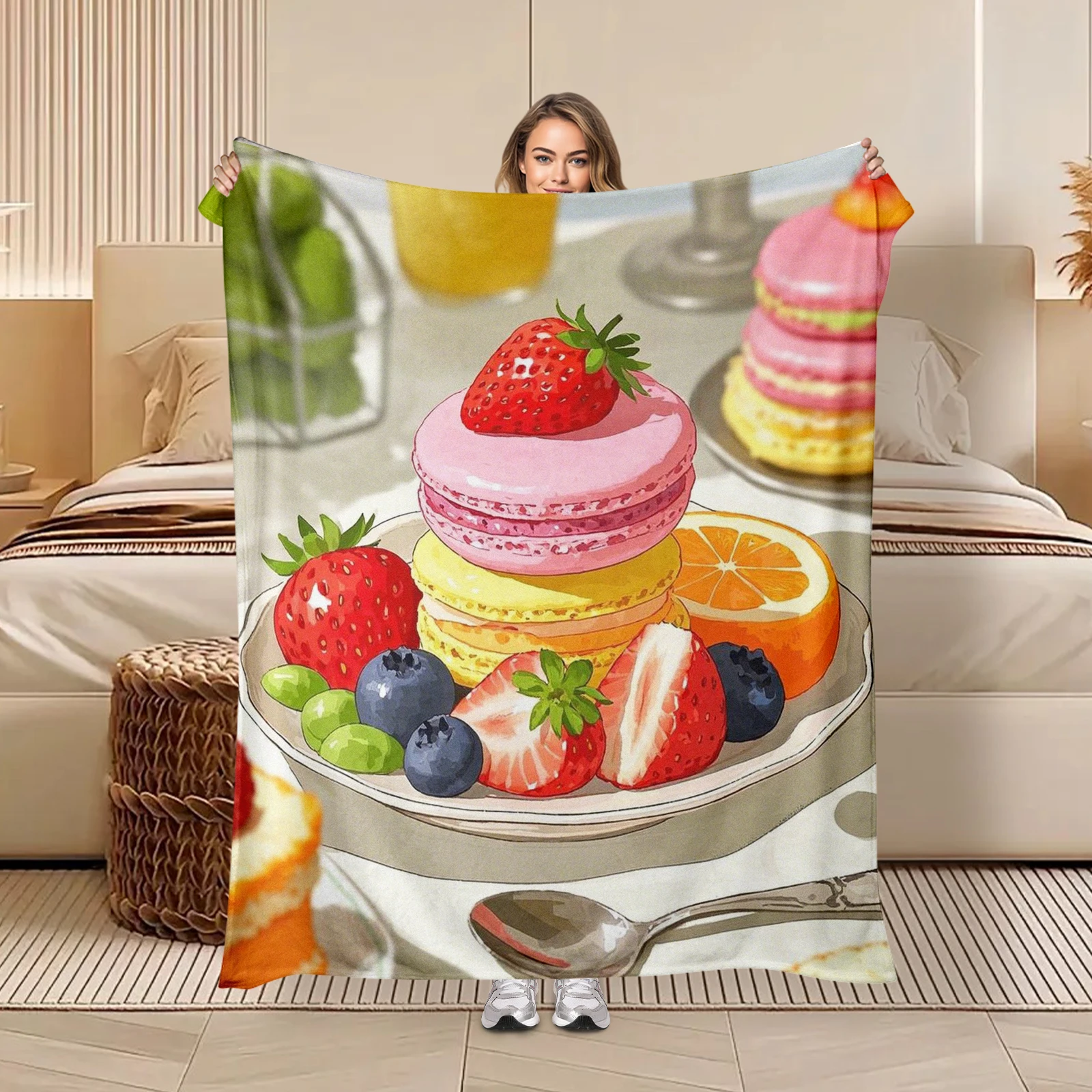 

Strawberry Blueberry Macaron Theme Blanket Adds Vitality And Warmth As A Thoughtful Present For Friends And Family