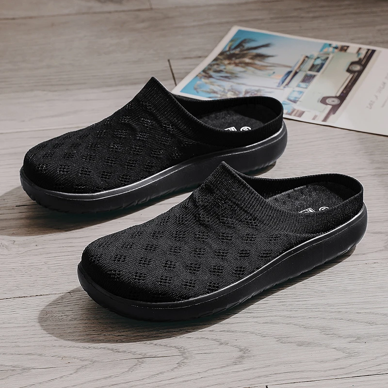 Men's Wide Toe Shoes Baotou Semi-Slippers Men's Summer Thin Net Breathable Soft-Soled Leisure Sports Shoes Outdoor Hiking Shoes