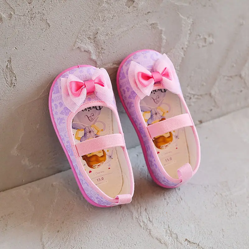 Disney Spring and autumn girl princess bow cartoon canvas shoes kindergarten frozen mickey single casual shoes