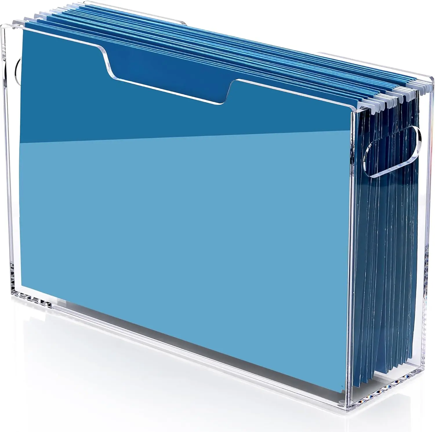 

DNGHUO Acrylic Hanging File Organizer Box, Legal Size Clear File Storage Box with Handles, Portable Filing Holder for Desk, H