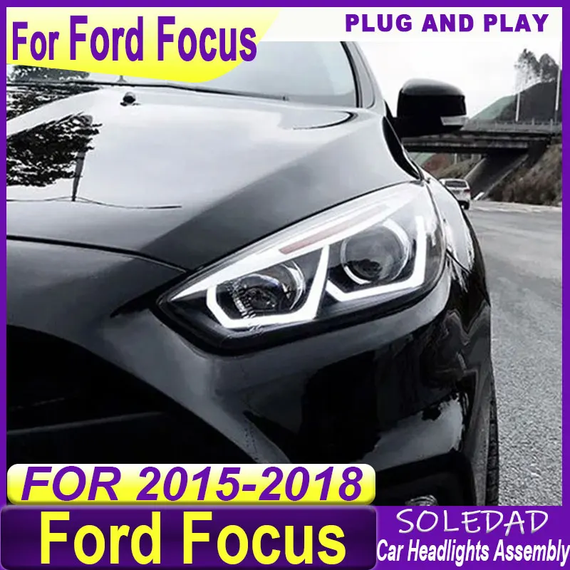 headlights For Ford Focus 2015-2018 Car Front Lamps Assembly Upgrade Car LED Headlight Accessories Dual Projector Lens