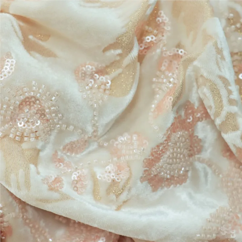 

Light pink three-dimensional flower bead tube embroidered gold line woven fabric sequined wedding dress evening women's