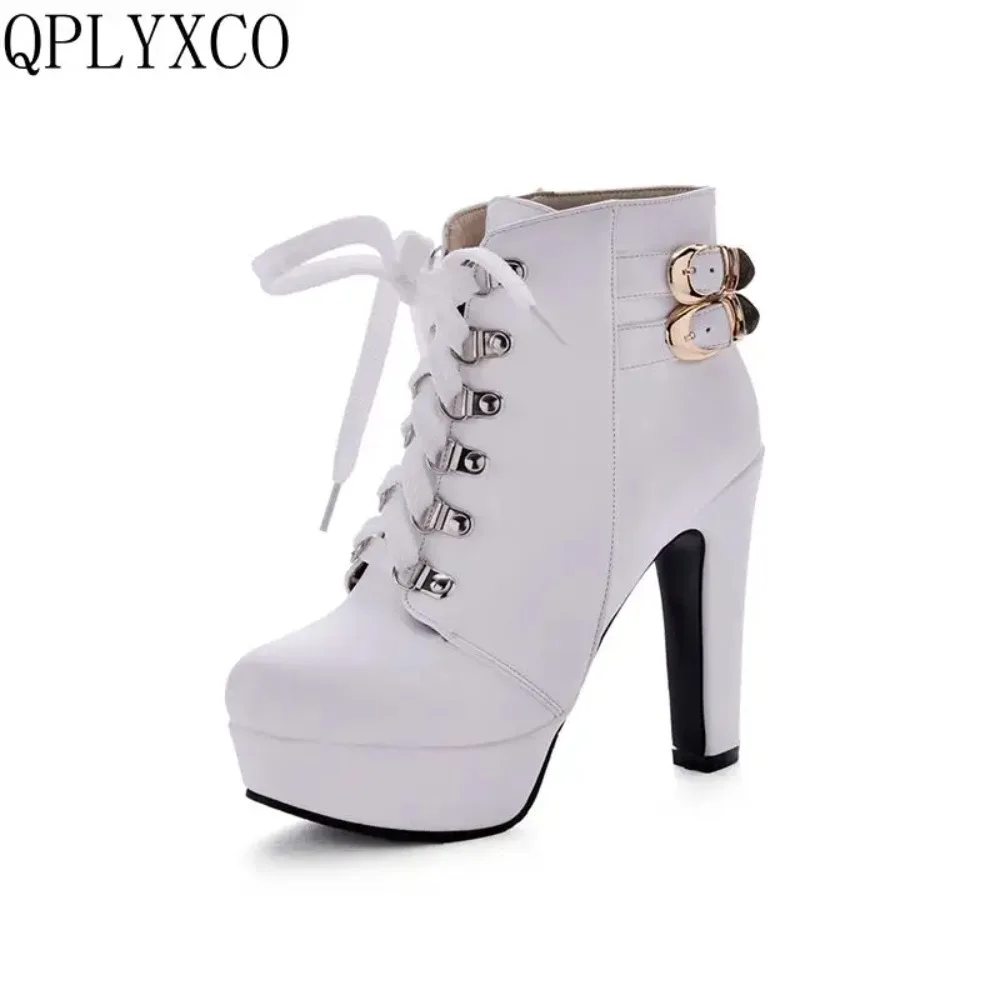 

QPLYXCO Women's Ankle Boot Big Size 34-50 Lace-Up High Heels 12cm Platform Bootie for Autumn Winter Sexy Wedding Party 3872