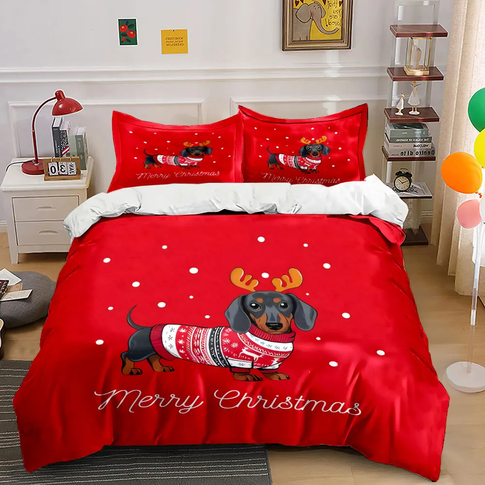 Cute Christmas Dachshund Card Printed Duvet Cover Set1 Duvet Cover+2 PillowcaseMulti Size Bedroom Bedding Decor Luxury gifts