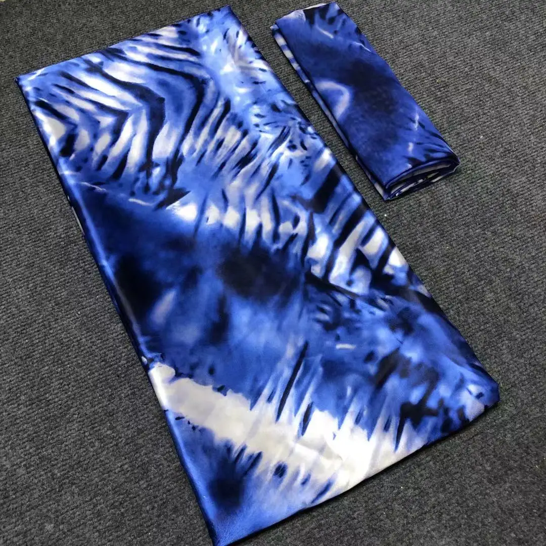 African Satin Silk Material Tie Dyeing Style Satin Cloth And Chiffon Set For Women Dress 4+2 Yards