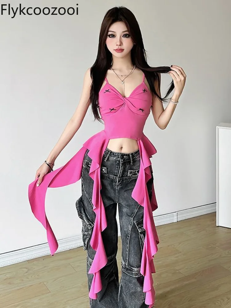 

Sweet Cool Spice Girl Princess Girl Heart Bow Irregular Streamer Vest Halter Girl Mainland China Slim Fit Tank Top Women