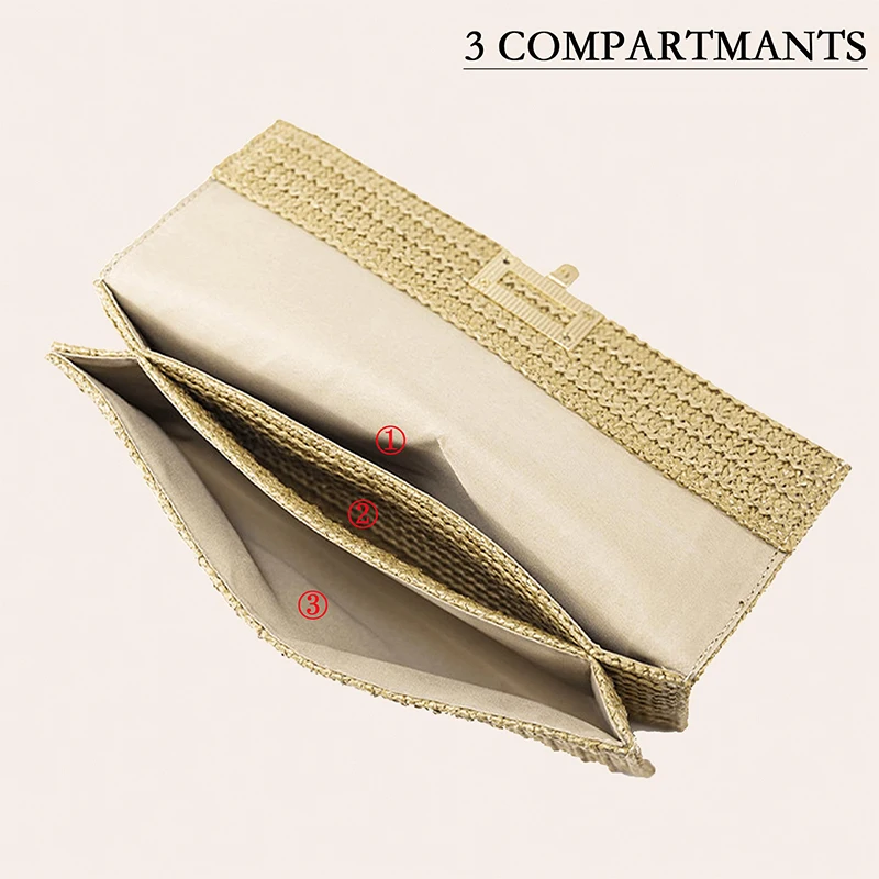 Straw Envelope Handbags for Women 2024 Summer Beach Raffia Wicker Purses Luxury Designer Woven Purse Lady Shoulder Messenger Bag