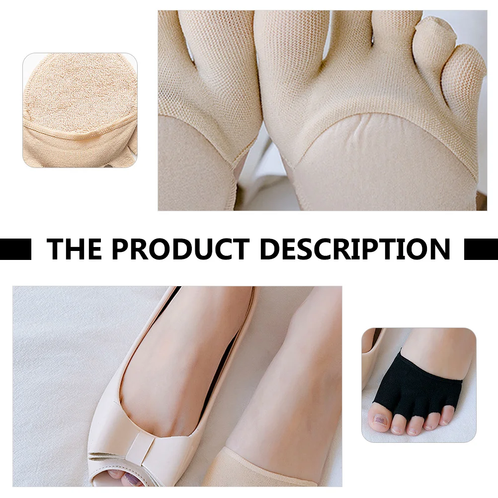 

1Set Five Finger Half Palm Socks Cotton Breathable Forefoot Cushioned Toe Topper Socks for Women High Heels Sandals Work Boots