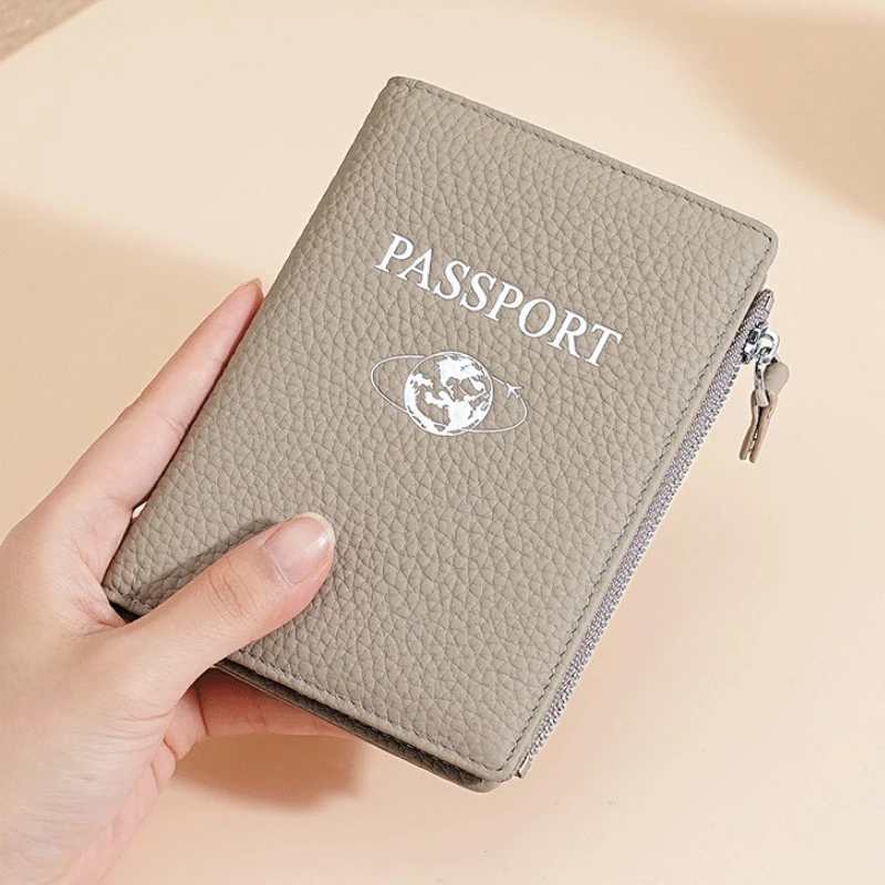 RFID Passport Holder Travel Wallet Compact for Women Leather Passport Cover Wallet with Zipper Pocket Travel Organizer