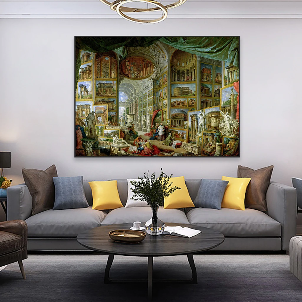 Classical Wall Art Poster Gallery of Views of Ancient Rome Retro Portrait Oil Painting Prints Giovanni Paolo Panini Canvas Print