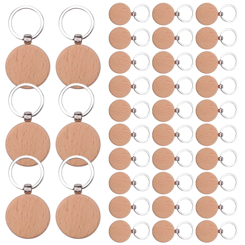 100Pcs Blank Round Wooden Key Chain Diy Wood Keychains Key Tags Can Engrave Diy Gifts XT